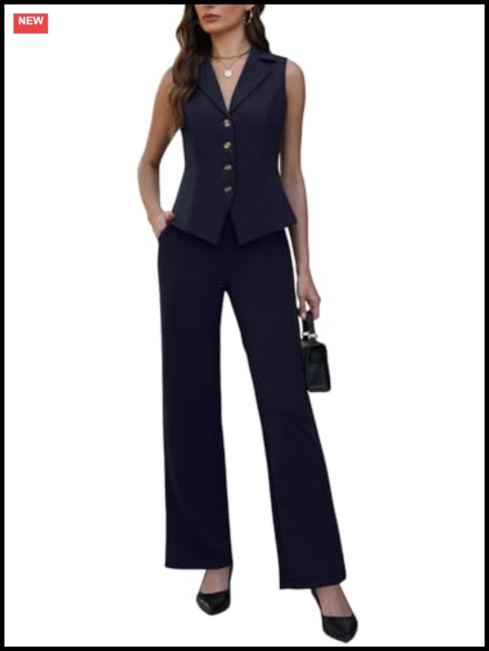 2 Piece Suits for Women Sleeveless V Neck Blazer Straight Leg Pants Business